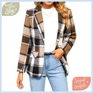 Women's Polyester Lapel Collar Blazer, Boyfriend Fit, Office Wear